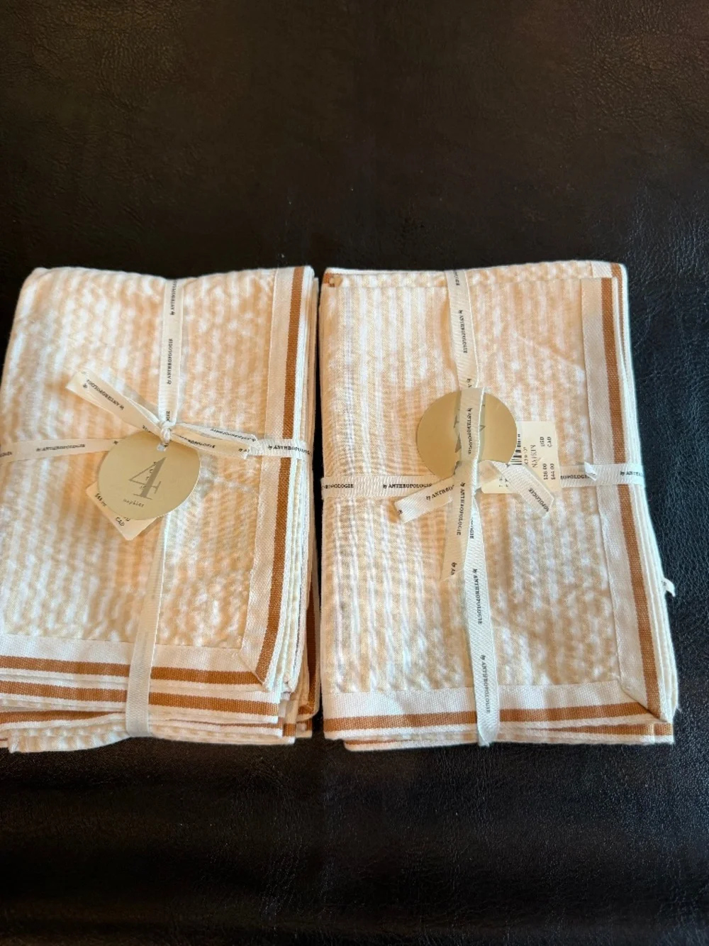 Anthropologie NWT Beige/Tan and White Stripped Linen Napkins 8 (Two sets of 4)